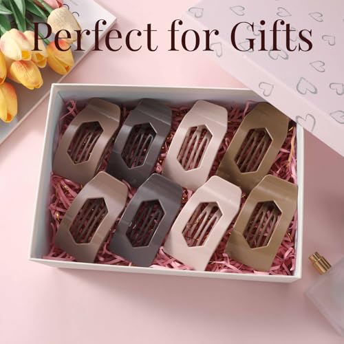Image of 8 Pack Brown Flat Hair Clips for Women - Large Neutral Glossy No-Slip Rectangle Claw Clips for Thick & Thin Hair, Strong Hold Square Hair Accessories for Everyday Office or Coffee Look