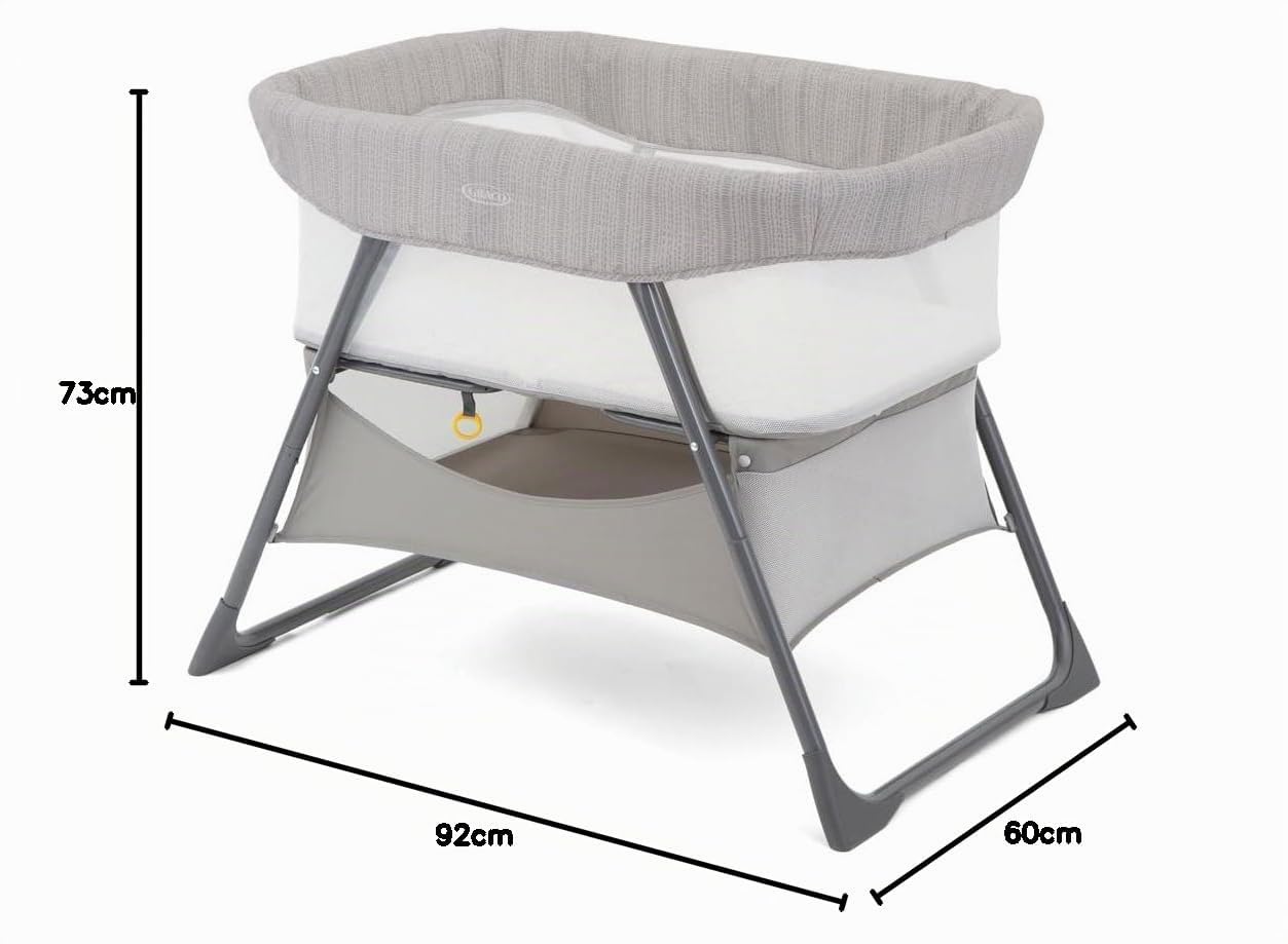 Graco Side-By-Side™ Berceau cododo, de la naissance à 6 mois environ (0-9 kg), lit d'appoint, compact, pliable, léger, sac de transport, beige, Fossil
