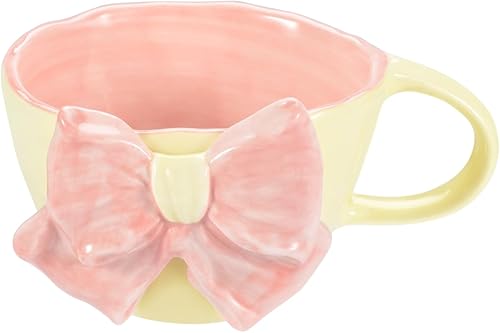 Taza de café de cerámica, Cappuccino Espresso Demitasse Cute Bowknot, 6.5 onzas, perfecta para té con leche, latte, avena, lavavajillas y microondas