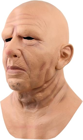 HOTTERCOS Realistic Old Man Mask Bald Man Humen Face Masks Wrinkle Full Head Mask Halloween Masquerade Costume Props