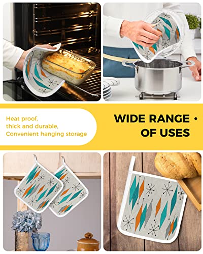 2 Pack Pot Holders For Kitchen,Mid Century Modern Geometry Heat Proof Potholder Hot Pads Trivet,Vintage Retro With Diamond Washable Coaster Potholders For Cooking Baking Grilling #TOP4
