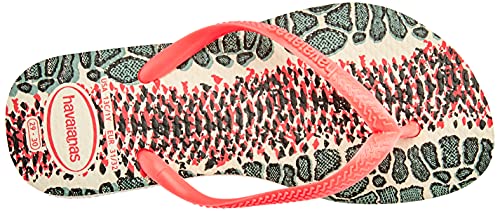 Chinelo Slim Animals, Havaianas, Meninas, Bege Palha/Coralnew Fluor, 25/26