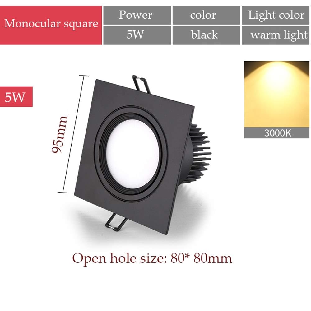 Zestaw 12 kwadratowych reflektorów wpuszczanych LED (5 W, 7 W, 10 W, 15 W) czarne aluminium, regulowany kąt do sypialni