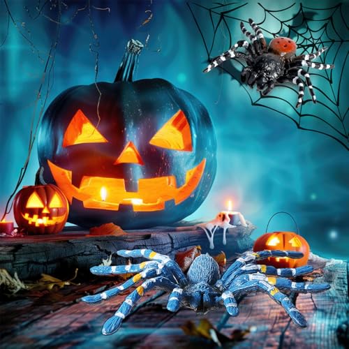 Amaxiu Halloween Streich Spinnenfiguren, 2 Stück Riesige Realistische Spinnen Action Modelle Kunststoff Tier Fake lebensechte gruselige für Halloween Requisiten Veranda Spukhaus Partyzubehör