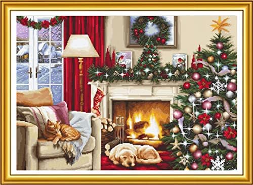 Magxvouy Cross Stitch Stamped Kits Full Range of Embroidery Starter Kits Beginners for DIY 11CT Preprinted Cross Stitch Patterns Needlepoint Kits-Christmas Tree 11.8x15.7 inch