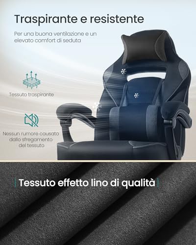 Sedia Gaming, Sedia Ufficio con Poggiapiedi Poggiatesta e Cuscino Lombare, Regolabile in Altezza, Poltrona Ergonomica, Portata 150 kg, Nero Inchiostro e Grigio Ardesia OBG073BH20 - Sedia gaming - Immagine 3