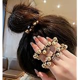 JETSO 4U ヘアゴム 髪飾り 3個セット パールヘアゴム ヘアアクセサリー ゴム パール ヘアバンド 女性 レディース 普段使い 通勤 リングゴム シンプル かわいい(1 カーキ/3個)