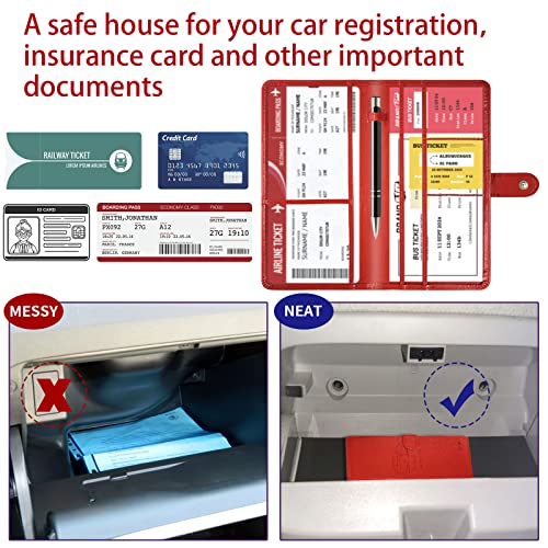 Car Registration And Insurance Card Holder With Magnetic Closure, Leather Vehicle Glove Box Automobile Documents Paperwork Wallet Case Organizer For Id, Driver's License, Key Contact Information Cards #TOP4