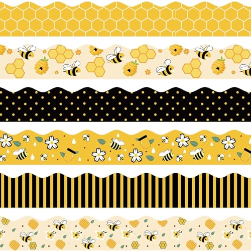 VABAMNA 84ft Bee Bulletin Board Borders Bee Classroom Decorations, Cartoon Bee Honeycomb Yellow Black Scalloped Border Trim for Teacher Back to School Suppplies Home Office Classroom Door Wall Decor