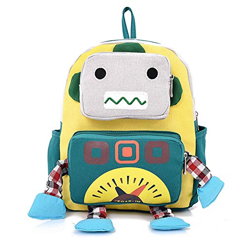 Wudi Dibujos Animados Robot Hombro Bolsa Ajustable Lona Escuela Mochila Multi Uso al Aire Libre Mochila Robot Amarillo