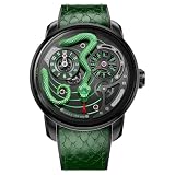Lucky Harvey Snake Automatic Men Watch 925 Silver Snake Dial Domed Sapphire Crystal Luminous Automaton Wristwatch Green