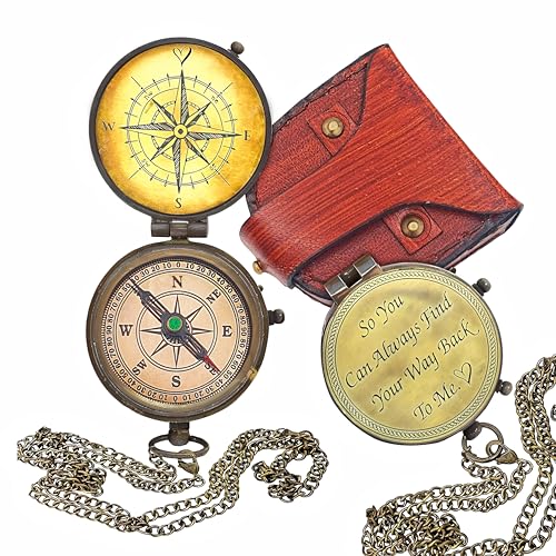 So You Can Always Find Your Way Back to Me Compass - Personalized Working Compass with Leather case, for him/her Bronze for Men- Luxury Gift