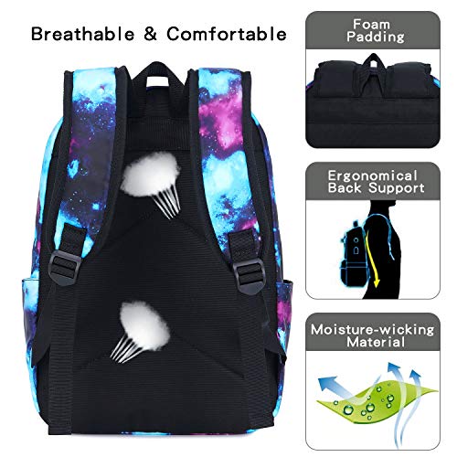 Pawsky Waterproof Galaxy Canvas Backpack Set Fits 14" Laptop Backpack Daypack College School Bookbag With Lunch Box And Pencil Case #TOP3