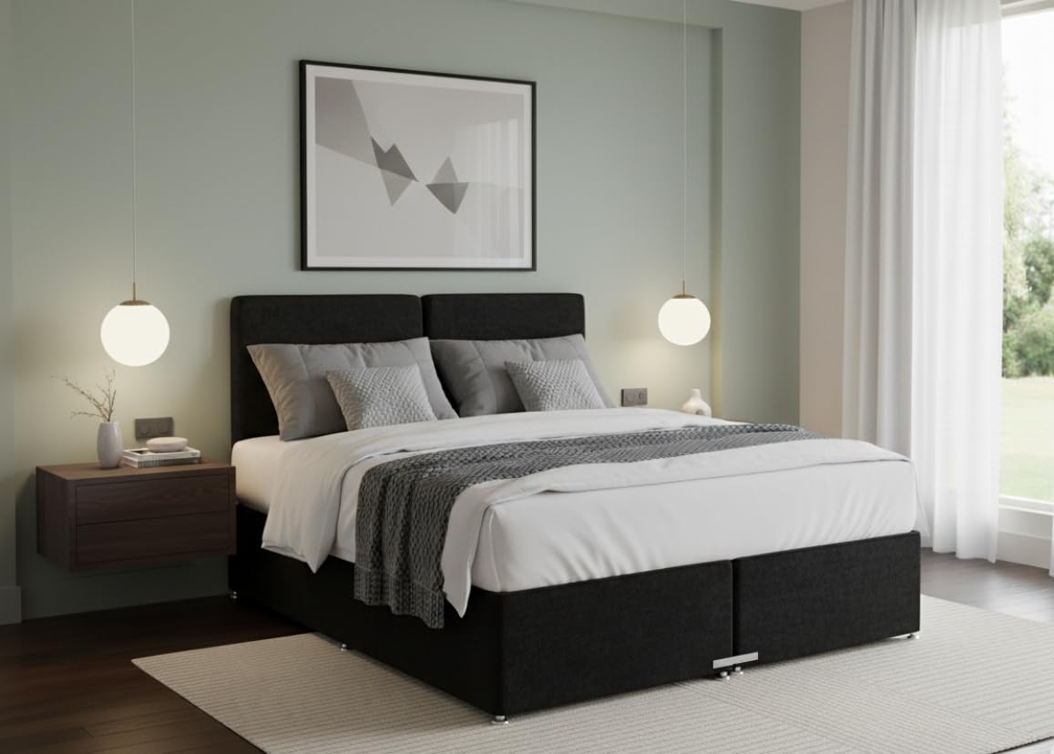 New 5ft & 6ft Luxury Zip & Link Divan Bed Pocket Sprung Mattress+Matching Headboard & 4 Drawer Storage (6ft Super Kingsize, Black)