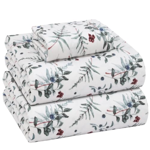 RUVANTI 100% Cotton Flannel Sheets Twin Size, 3 PCs, Christmas Attraction