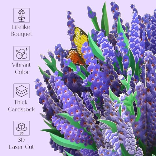 Kesote Paper Flower Bouquet Pop Up Cards, Lavender 3D Popup Birthday Cards, Greeting Cards, Anniversary Cards, Get Well Soon Cards Gifts for Women Wife Mom Friends Female