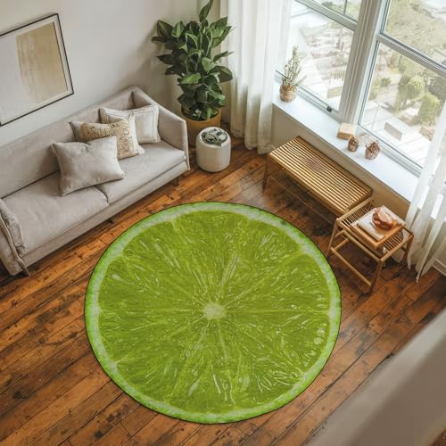 Lime Slice Round Area Rug, Citrus Fruit Print Circle Carpet,
