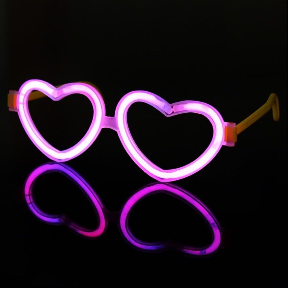 Glow Heart Shaped Glasses – Light Up Neon Party Sunglasses for Kids & Adults, Assorted, Fun Accessories for Birthdays, Festivals & Events (Random Color)
