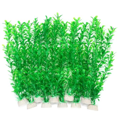 AQUANEAT Artificial Fish Tank Plants, Plastic Aquarium Decorations, 10pcs Large Fish Decor(Green)