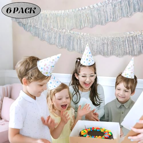 Image of LOLStar Silver Foil Fringe Tinsel Garland, Tinsel Streamers Banner, 6 Pack | 60Ft Tinsel Streamers, Shiny Silver Tinsel Fringe Banner for Wedding, Birthday, Anniversary, Christmas, New Year Party Decor