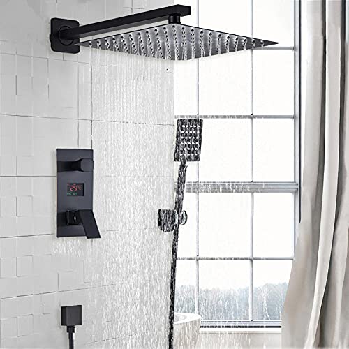 Mitigeur de douche numérique de luxe noir mat avec ciel de pluie 8 pouces
