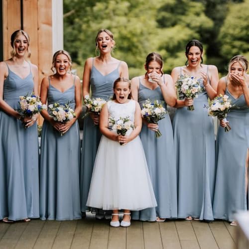 Women's Chiffon V Neck Bridesmaid Dress Spaghetti Straps Brides Maid Dresses with Silt EMI0194