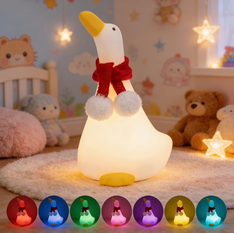 NIEBYI Cute Night Light for Kids,LED Squishy Novelty Animal Night Lamp,7 Color Lighting,Portable Small Lamp for Desk Decor,Funny Gifts Stuff for Boys Girls Baby (Duck)