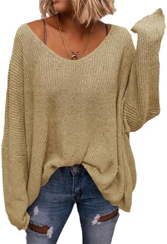 Saodimallsu Pullover Oversize Damen Strickpullover Langarmshirts | V-Ausschnitt,Feinstrickpullover,Longpullover,lässige,Elegant,Sweatshirt,Oberteile,Loose Fit,Sweater,Einfarbig