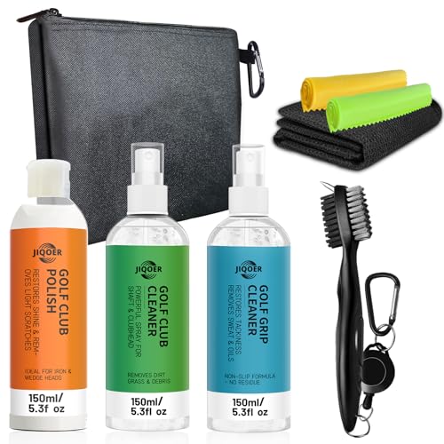 Golf Club Cleaning Kit Grip & Shaft Cleaner Polish Brushes & Towels Complete Golf Club Care Kit for Irons Drivers Putters Rust Scuff and Scratch Remover