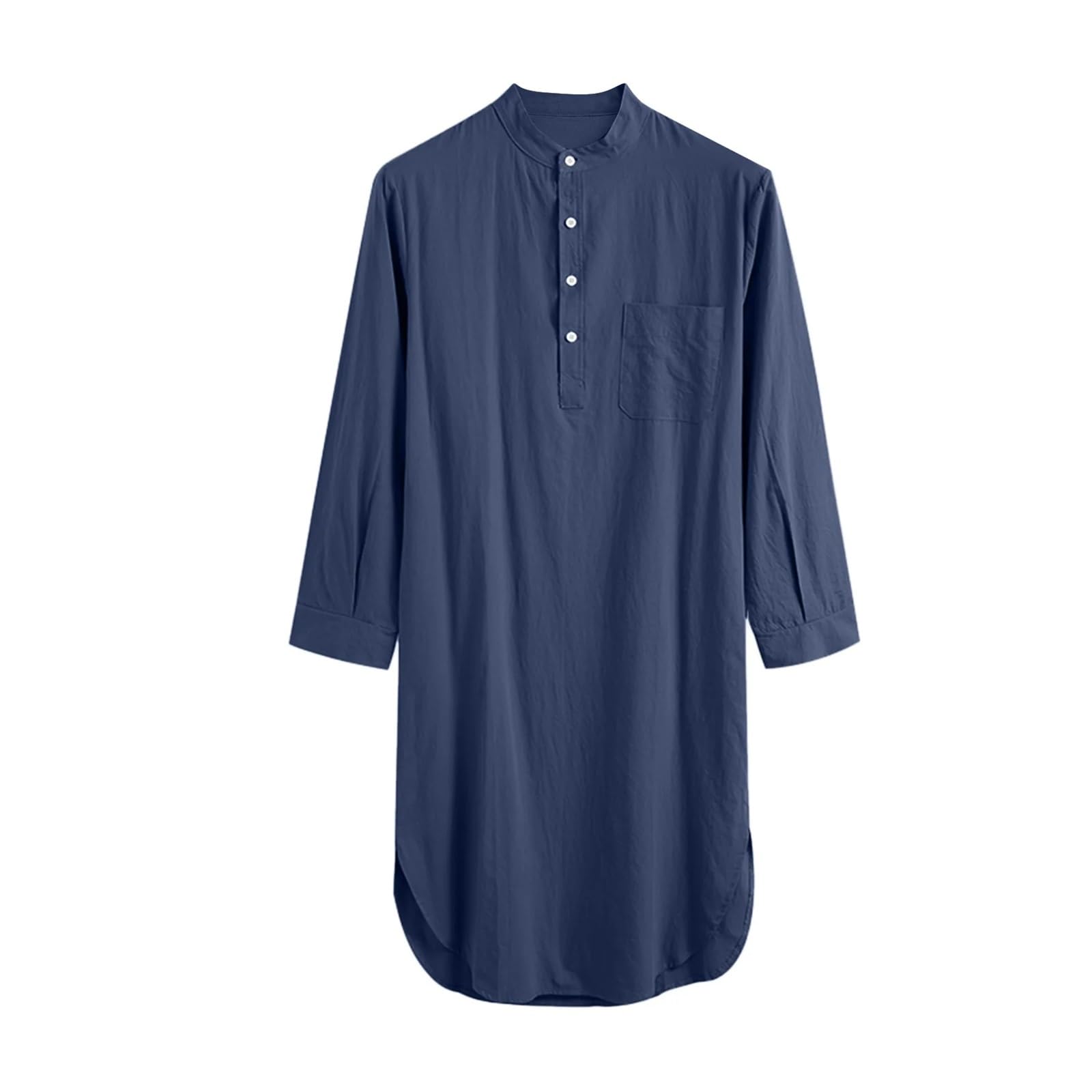 Accappatoio Uomo Accappatoio da notte uomo in cotone con bottoni, tinta unita, collo alto, manica lunga, alla moda, ampio