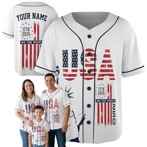 Custom USA Baseball Jersey - Camiseta deportiva patriotica personalizada con nombre y numero para hombres y mujeres miniatura 1