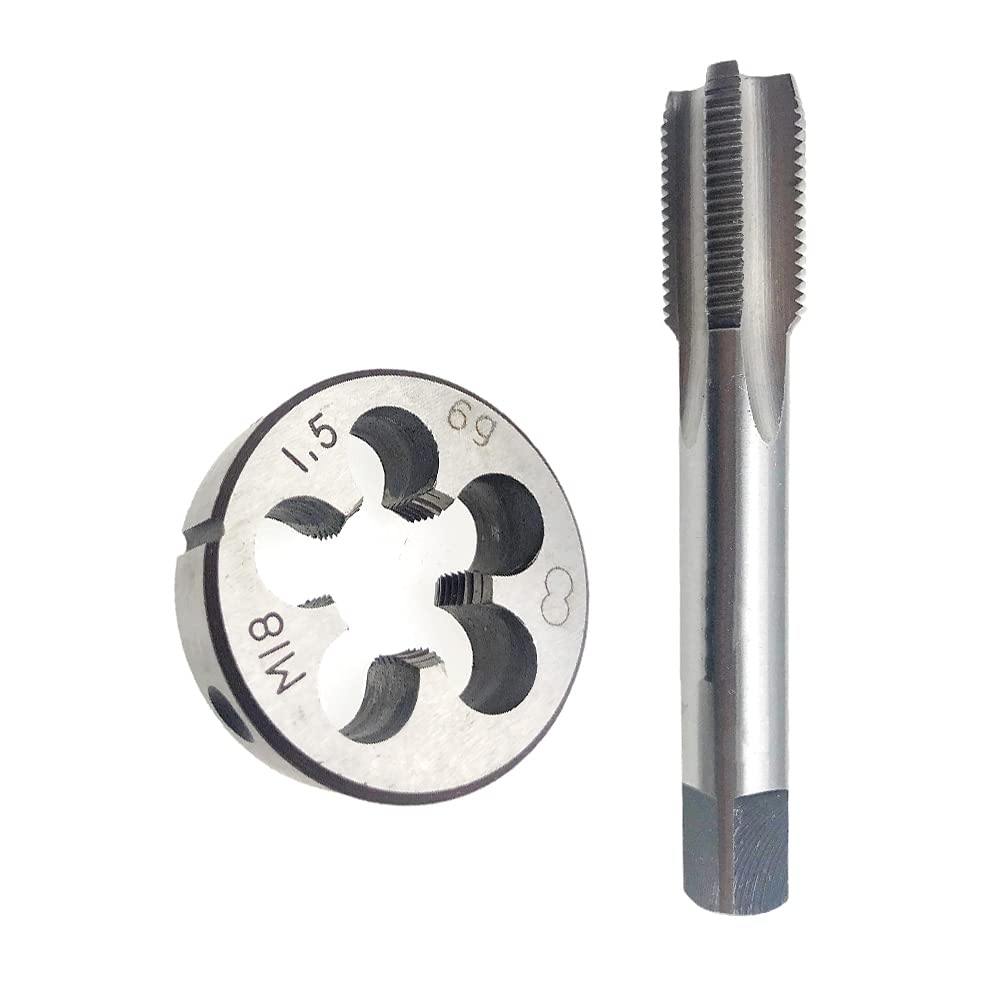 Juego de machos y terrajas M18 x 1,5, tornillo para máquina, macho M18 x 1,5, mano derecha HSS, herramienta de rosca métrica M18 x 1,5, mano derecha, macho de rosca M18 x 1,5 y terraja redonda, mano
