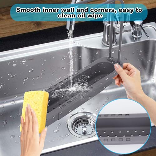 Organizador telescópico para fregadero con 3 esponjas, estante extensible para cocina con colgador de toallas (gris) miniatura 5
