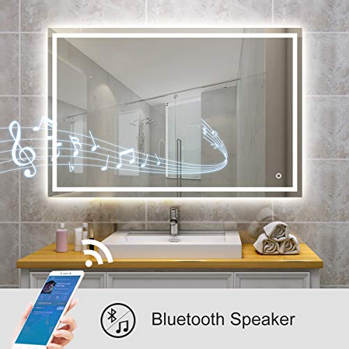 S'bagno 800 x 600mm Backlit LED Illuminated Bathroom Mirror and Additional Features - Bluetooth Speaker/Demister Heat Pad/Dimming Function/Sensor Touch switch- can be hung in 2 directions