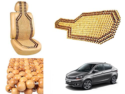 Image of Car Bead Seat Wooden Beads Cushion Cover Pad for Tata Tigor, Acupressure Sitting Seat Cover | Cream Color - Pack of 1