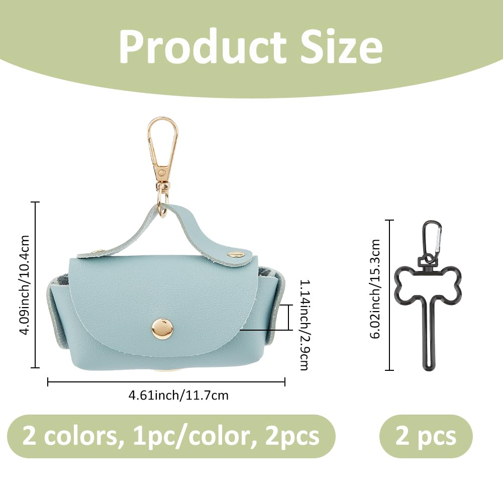 SUPERFINDINGS 2PCS 2 Colors Dog Poop Bag Holder with 2PCS Pet Leash Clasp Puppy Waste Bag Dispenser Imitation Leather Dog Poop Dispenser Bags for Leash 11.7x10.4cm - Image 2
