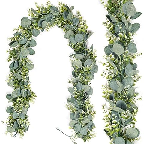 Aonewoe 2 Pcs Artificial Greenery Table Garland 5.9Ft Handmade Eucalyptus Leaves Vines Fake Boxwood Garland for Wedding Table Crafts Wall Mantel Home Decor Cover