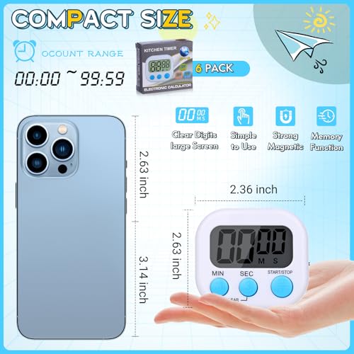 Mwellewm Kitchen Timer 6 Packs Digital Timers for Classroom Small Magnetic Countdown Stopwatch for Cooking Mini Loud Alarm Stop for Kitchen Study Work Baking Sports Games Timer Clock - Image 3