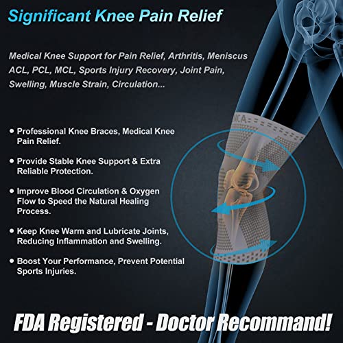 Image of NEENCA [2 Pack] Knee Brace, Knee Compression Sleeve Support with Patella Gel Pad & Side Spring Stabilizers, Medical Grade Knee Protector for Running, Meniscus Tear, Arthritis, Joint Pain Relief, Sport