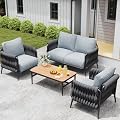 Jocoevol Outdoor Patio Sofa Set 5-Piece, Outdoor 4-Seat Couch Set with Coffee Table, Waterproof Thick Cushion Patio Conversation Set, All Weather Outdoor Furniture for Deck, Lawn, Balcony