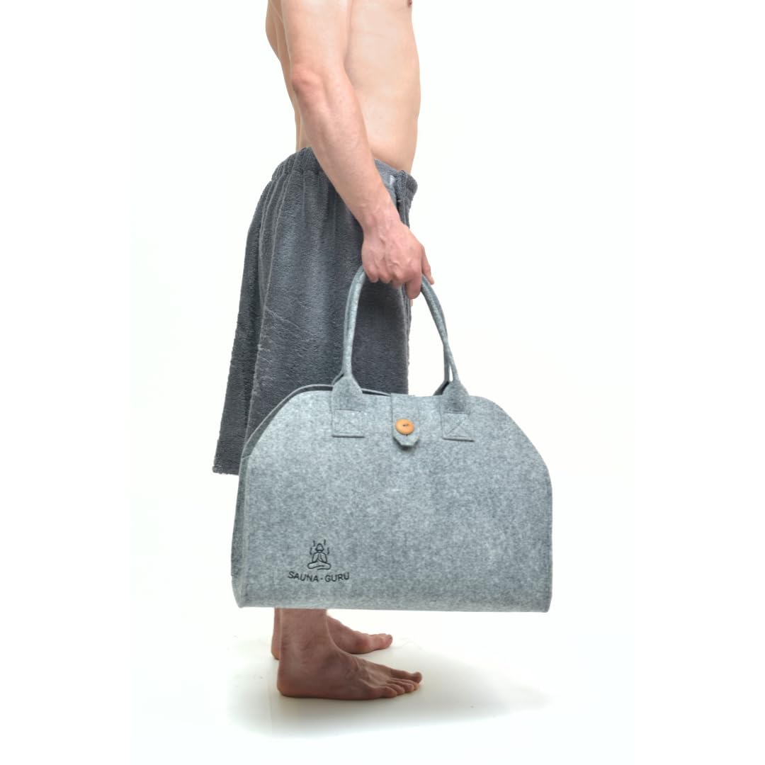 Wełniana filcowa torba do sauny premium – ręcznie robiona torba do przechowywania akcesoriów spa na czapkę bany, chustę na kilt, rękawicę i poduszkę do siedzenia, ekologiczna szara torba do