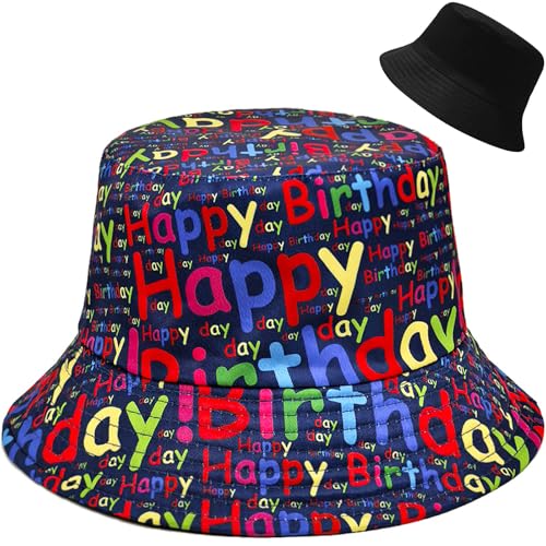Malaxlx Happy Birthday Bucket Hats Beach Sun Hat for Women Men Teens Outdoor Travel Reversible Fishing Hat