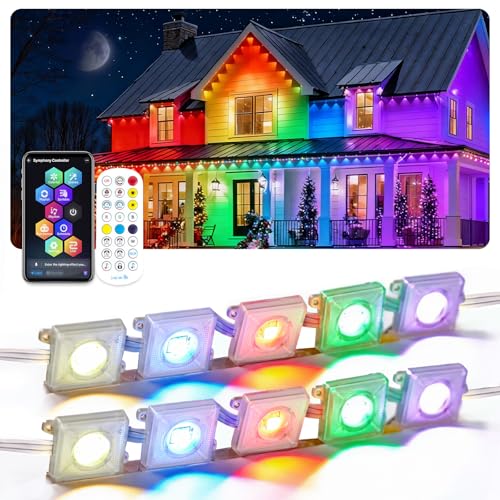 Image of Permanent Christmas Lights Outdoor 59ft - Addressable House Lights All Year | Wifi Connection, 72 Scene Modes, Music Capture, Voice Control String Lights Under Eave for Party, Halloween, Christmas