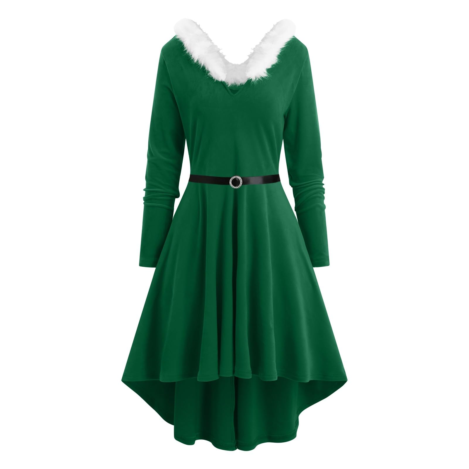 Vestiti Natalizi Donna-Vestito Natalizio-Abito Asimmetrico A Maniche Lunghe con Scollo A V E Patchwork Natalizio da Donna