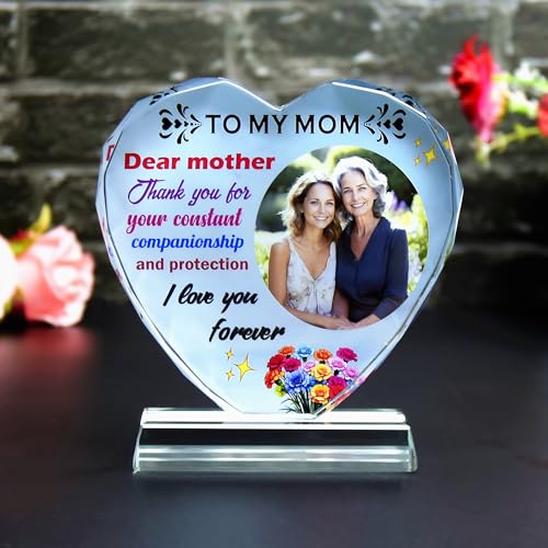 FANF&YKPY Personalized mother's gifts customized heart-shaped crystal photo frame Christmas, Thanksgiving, Mother's Day, birthday gifts for mom, mother, wife, women, ladies, grandmother
