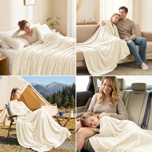 CozyLux Kuscheldecke Flauschig Decke Klein - Flanell Sofa Decke 130 x 150, Weiche Fleecedecke für Couch, Warme Wohndecke für 4 Jahreszeiten, Leicht Sofa Überwurf, Blanket 130x150 cm, Creme