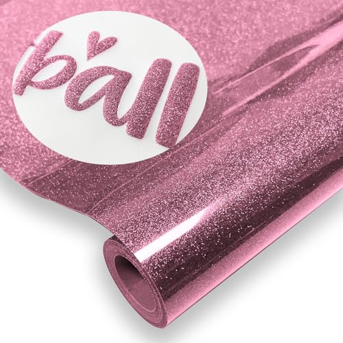 Image of Pink Glitter Puff Vinyl Heat Transfer - 12 inch x 5ft 3D Puff HTV Vinyl, Glitter Puffy Iron-On for Fabrics, Perfect for T-Shirts, Bags, Pillows, Compatible with Cricut & Cameo