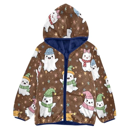 Cute Ghosts with Star in Winter Toddler Fleece Jacket Girl Boys Hooded Fleece Jacket Coat Warm Outwear Zip-up 3-10T