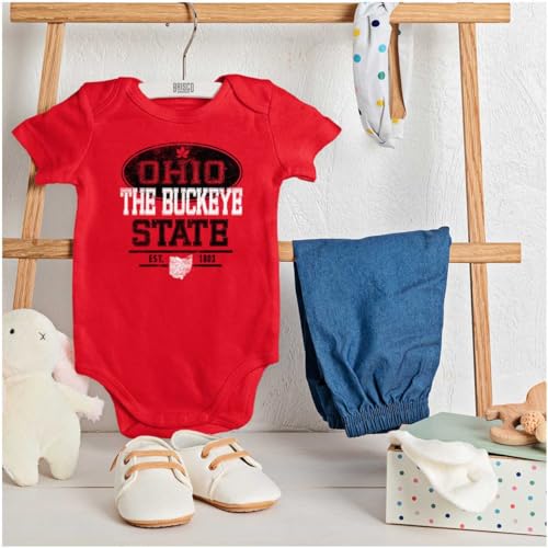 Brisco Brands Ohio OH Buckeye Leaf Logo Souvenir Baby Romper Boys or Girls3