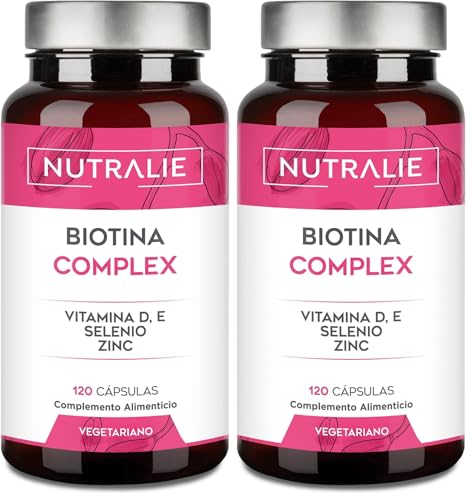 Biotina 10000 mgc Complex - Para Cabello Piel Uñas con Vitaminas D E Zinc Selenio - Para Mujer y Hombre - 120 Cápsulas Vegetarianas Biotin Nutralie (Paquete de 2)